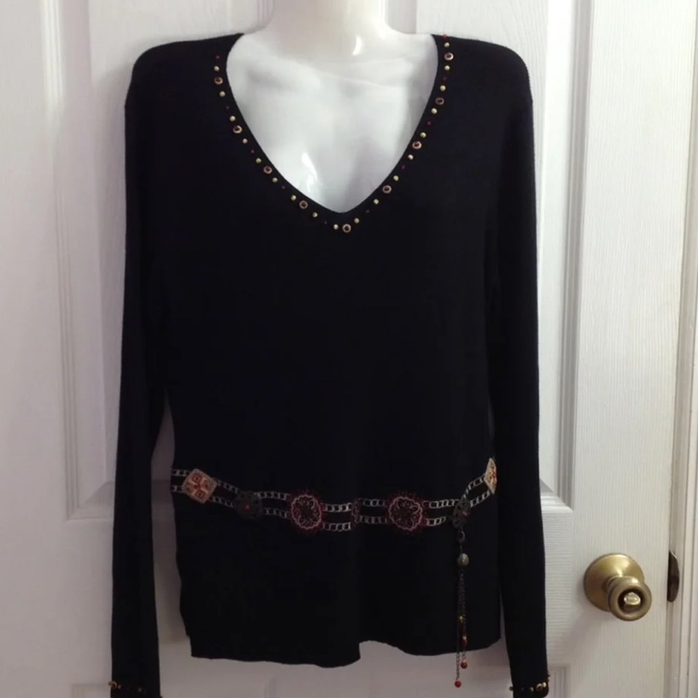 Boho hippie sweater, Embroidered, Med